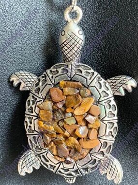 Silver Turtle Totem Pendant with Gemstones - 5 crystals